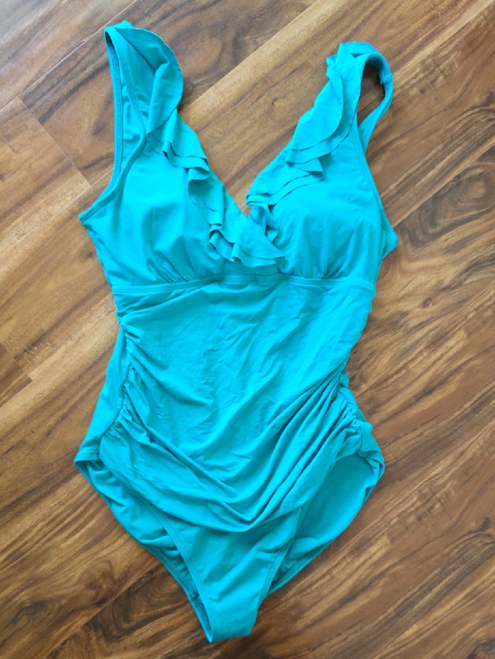 Ralph Lauren Teal Ruffle One-Piece Swimsuit